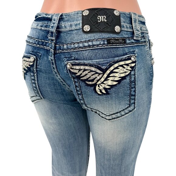 Miss Me Denim - Miss Me Rhinestone Wing Distressed Skinny Jeans | McBling Y2K Early 2010s Tumblr